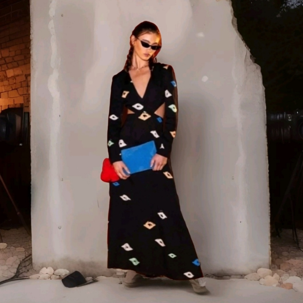 The Wolf Gang Isle Dress Long Sleeves Cutout Back Maxi Dress XS
